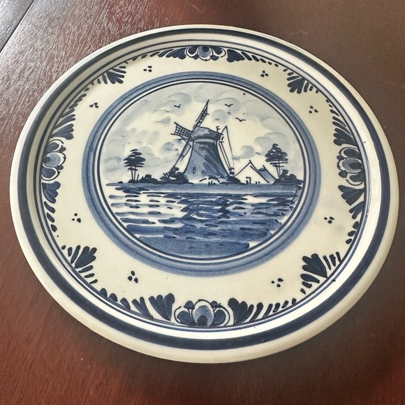 Delft Handgeschilderd Blue White Dutch WINDMILLS Scene Handpainted ‎ Plate N 556 - Picture 1 of 3